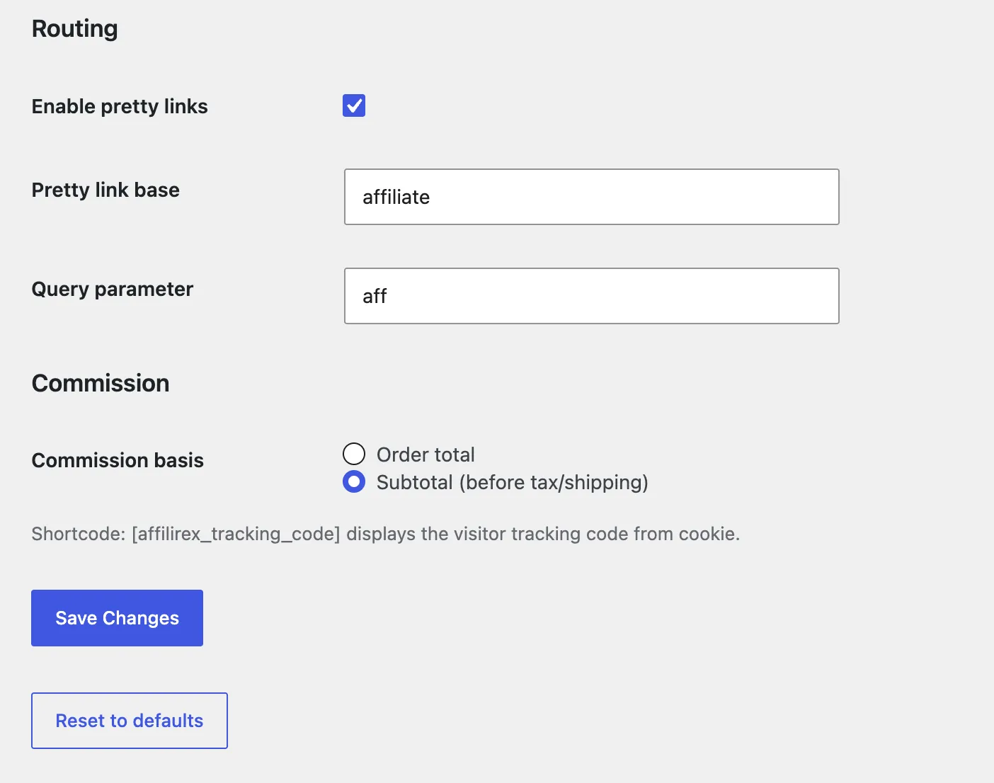 AffiliRex referral routing and cookie settings